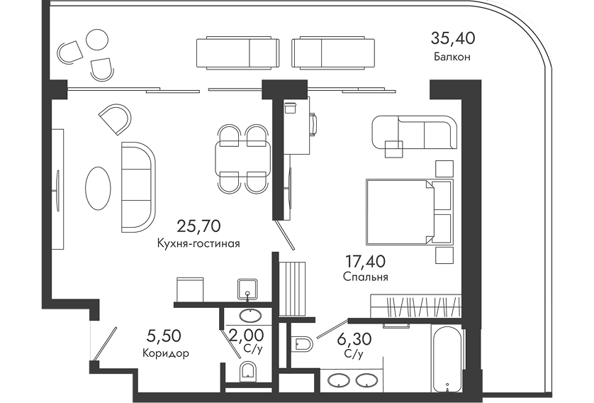 Планировка: Номер Superior, 33,1 м²–44,3 м²